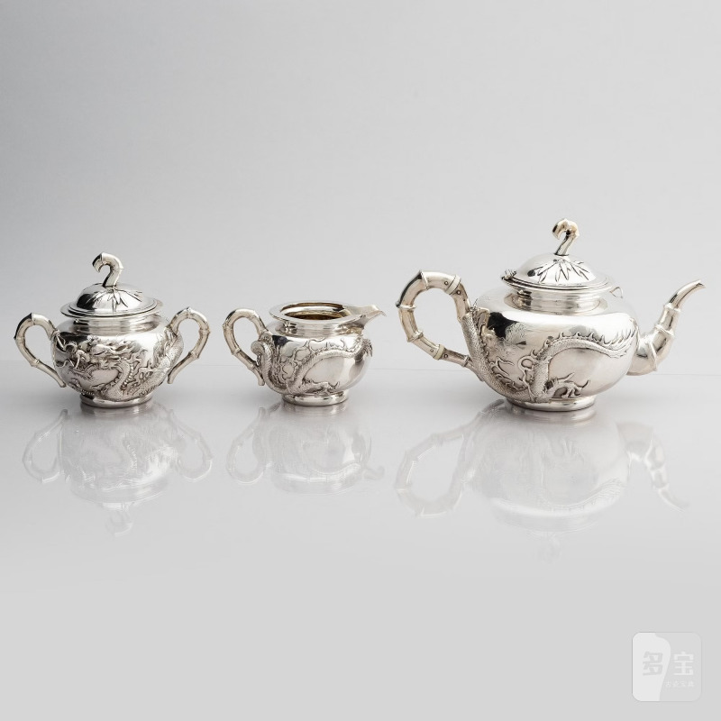 A Chinese five piece export silver tea set, - 图11